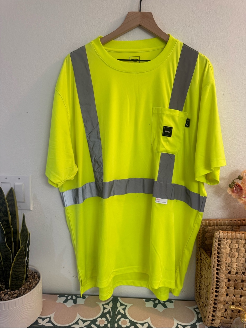 Walls High-Visibility Yellow Short-Sleeve Safety Tee with Gray Reflective Tape
